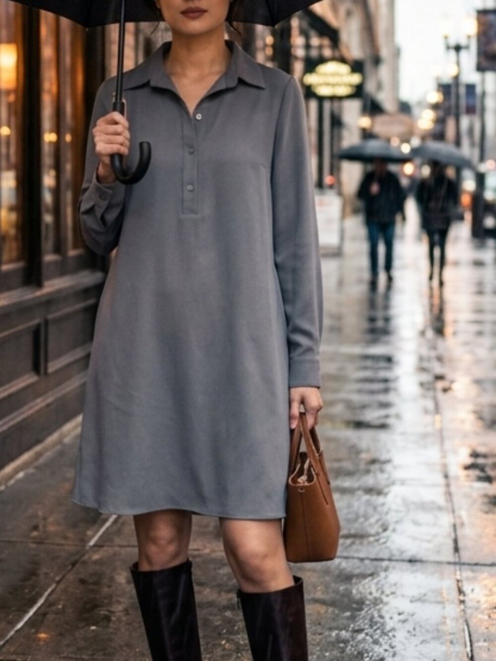 Women's Long Sleeve Collared Shift Dress - Gray. Size 6
